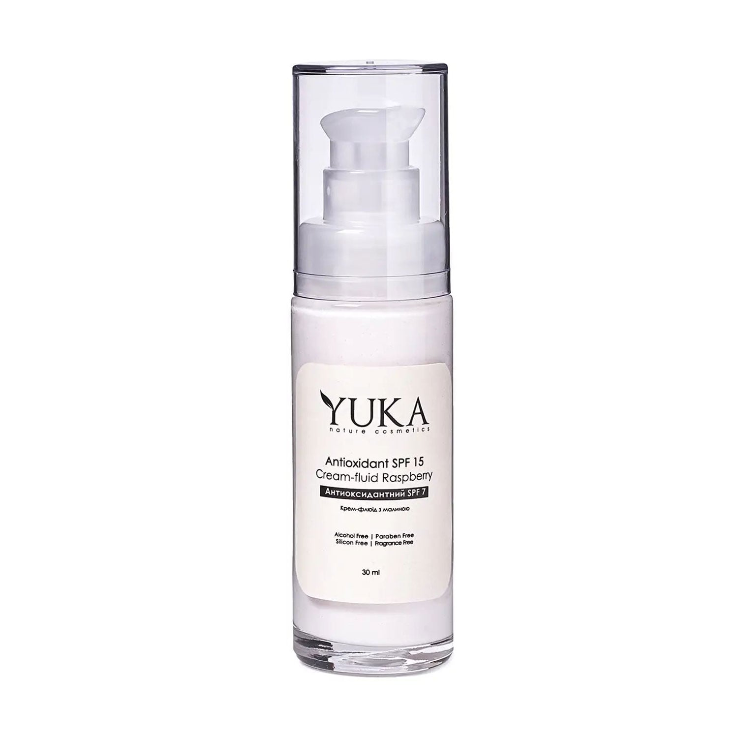 Денний антиоксидантний крем-флюїд для обличчя Yuka Antioxidant, SPF 15, з малиною, 30 мл